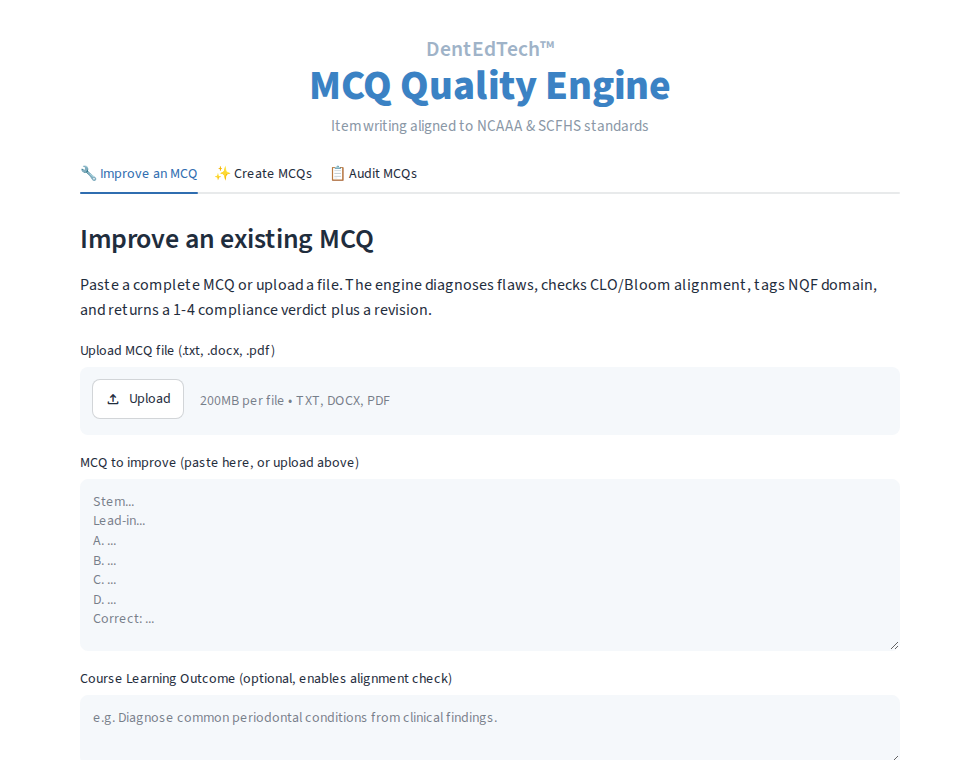Screenshot of MCQ Quality Engine